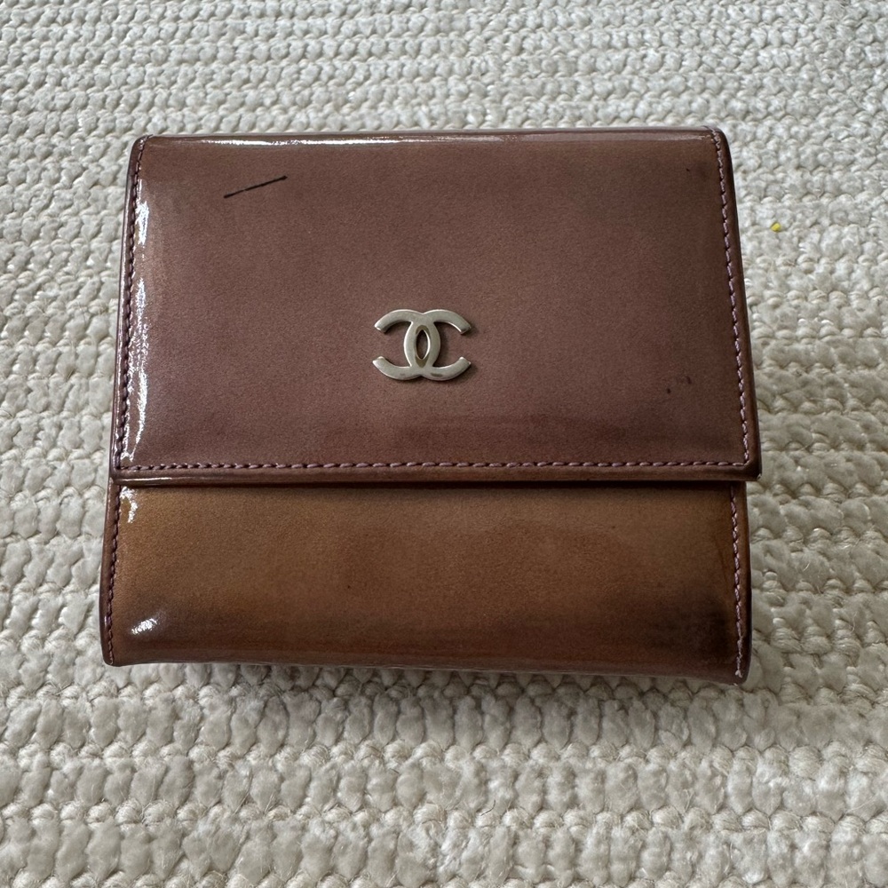 Chanel Pink Patent Leather Wallet Silver Hardware